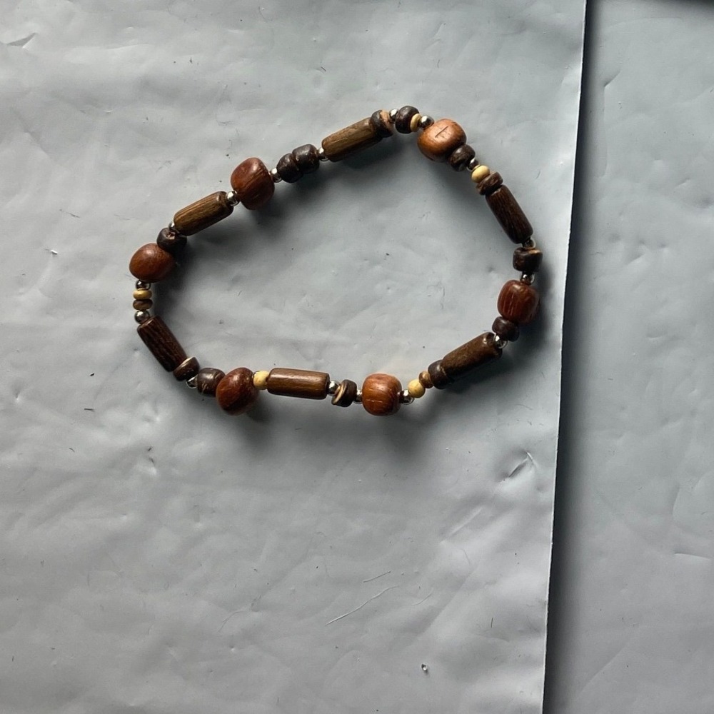 Beaded Stretch Bracelet Brown Wood Tone Beads Casual Boho Women